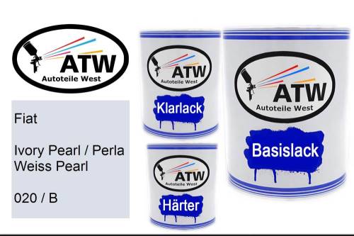 Fiat, Ivory Pearl / Perla Weiss Pearl, 020 / B: 1L Lackdose + 1L Klarlack + 500ml Härter - Set, von ATW Autoteile West.